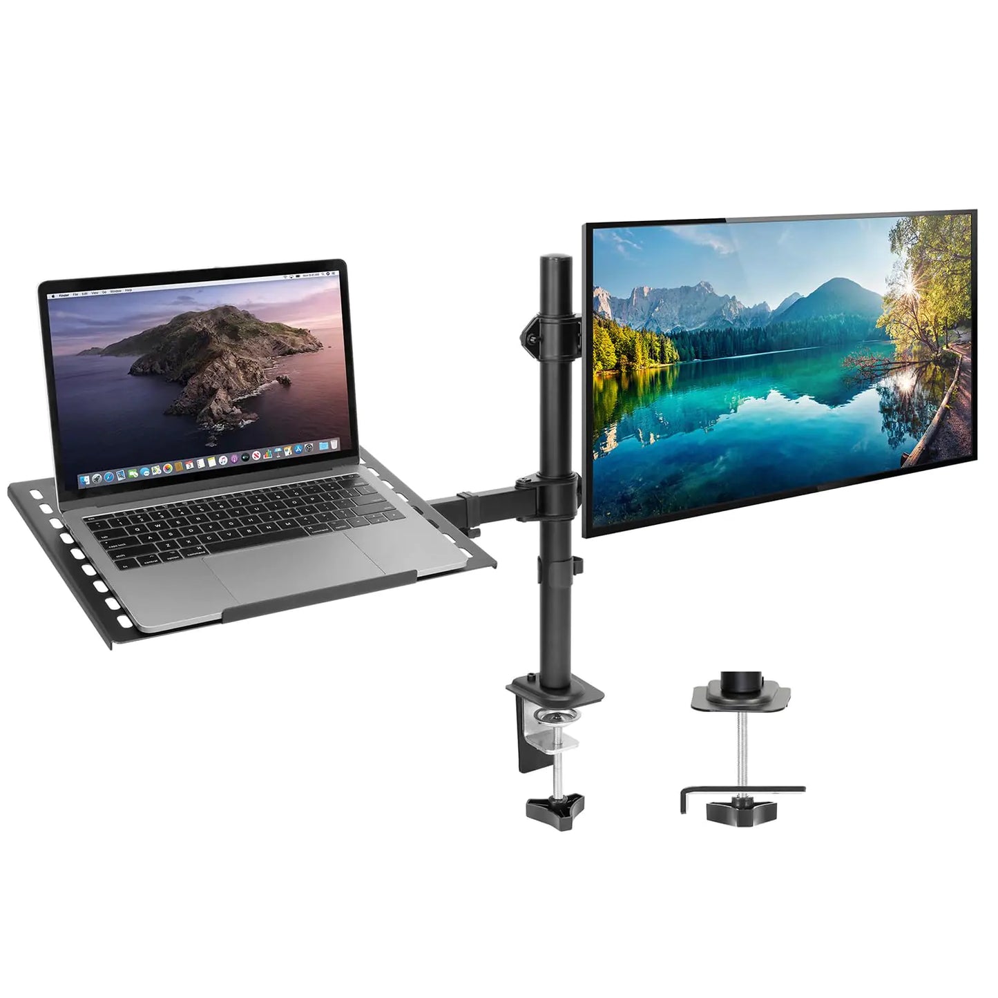Mount-It! Laptop Desk Mount with Monitor Arm Dual Laptop and Monitor Stand Fully Adjustable